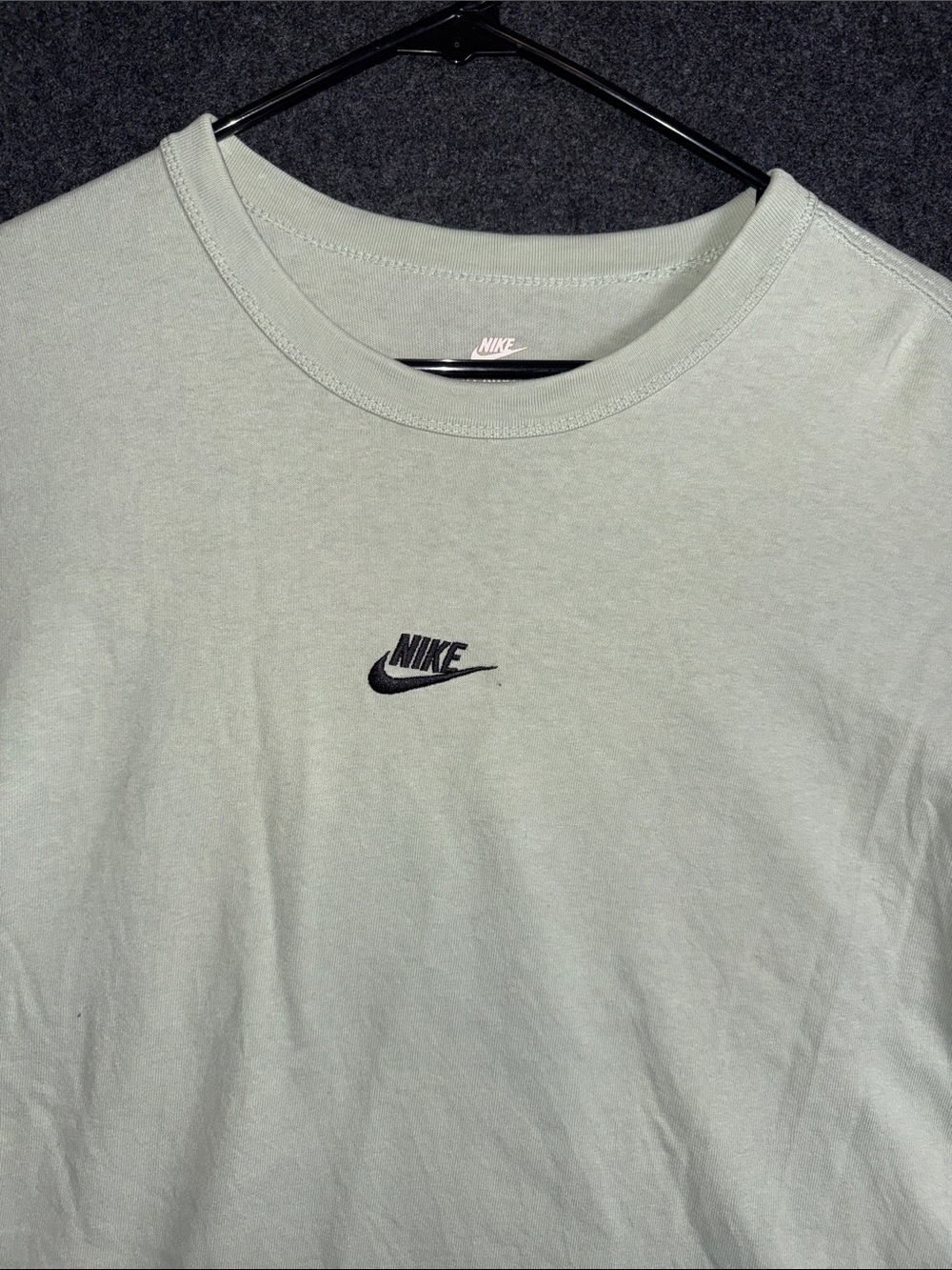Nike Men's Light Sage Green Crewneck Tee with Black Swoosh
